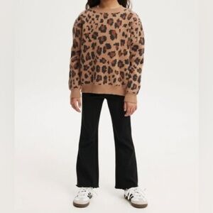 Cotton On Kids Animal Print Sweater & Black Leggings Outfit Set – Size 2 NWT